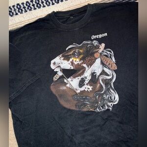 Vintage rare 90s Native American Indian Oregon horse graphic t shirt black XXL